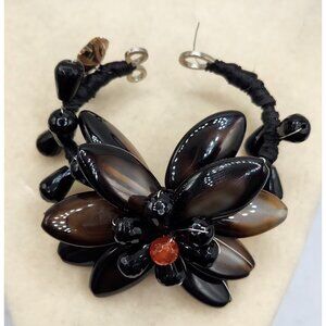 Acrylic Brown Beaded Bracelet - Flower Design - Chunky